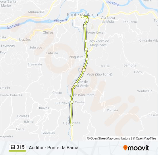 Mapa da linha do autocarro 315.