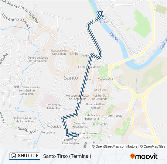 Mapa da linha do autocarro SHUTTLE.