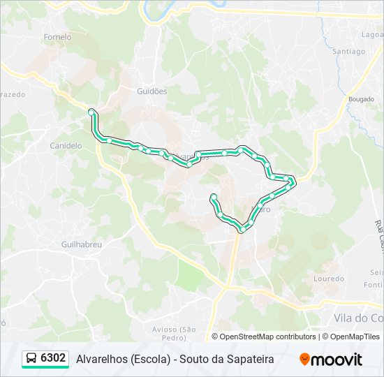 Mapa da linha do autocarro 6302.