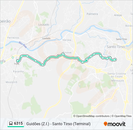 Mapa da linha do autocarro 6315.