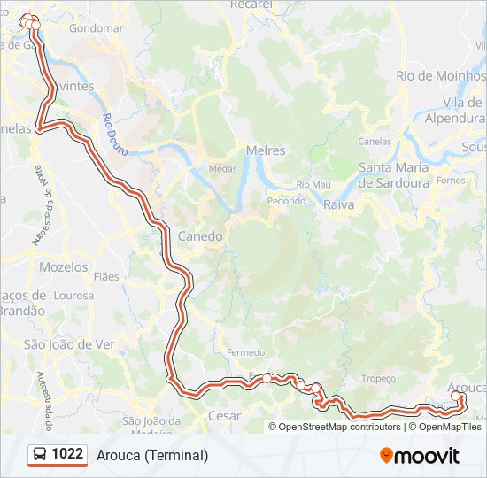 Mapa da linha do autocarro 1022.