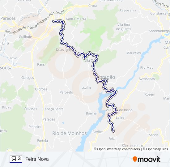 Mapa da linha do autocarro 3.