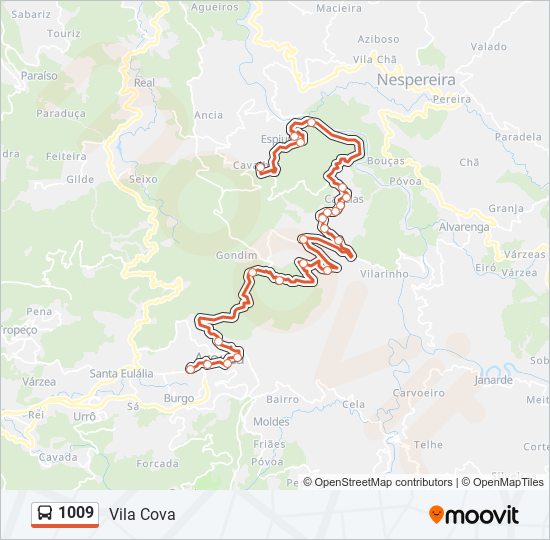 Mapa da linha do autocarro 1009.