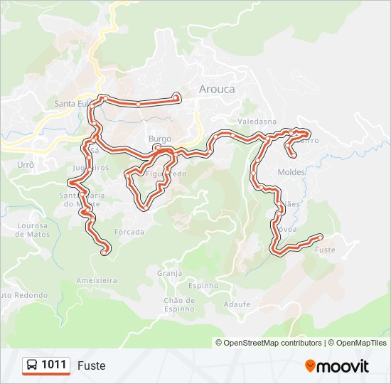 Mapa da linha do autocarro 1011.