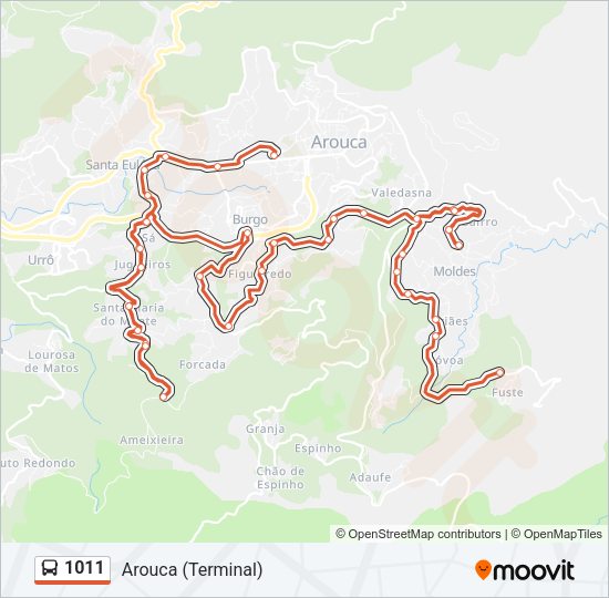 Mapa da linha do autocarro 1011.