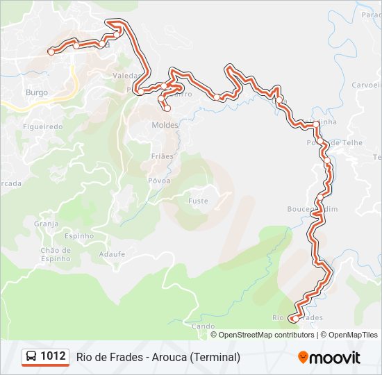 Mapa da linha do autocarro 1012.