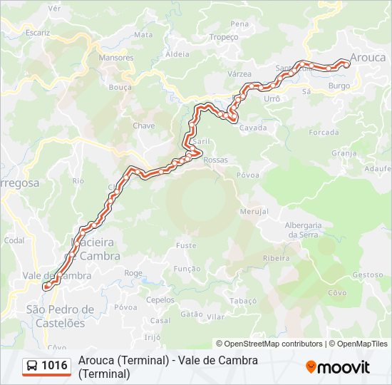 Mapa da linha do autocarro 1016.