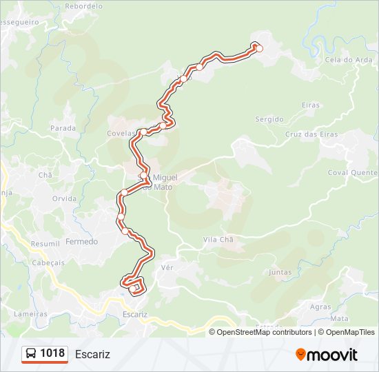 Mapa da linha do autocarro 1018.