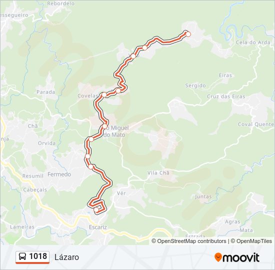 Mapa da linha do autocarro 1018.