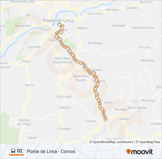 Mapa da linha do autocarro 02.