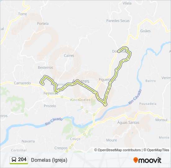 Mapa da linha do autocarro 204.