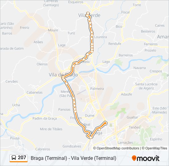 Mapa da linha do autocarro 207.