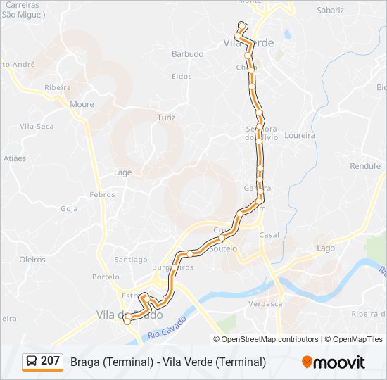 Mapa da linha do autocarro 207.