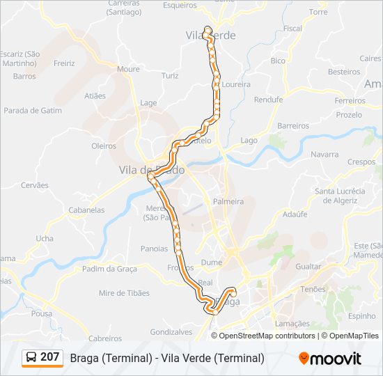 Mapa da linha do autocarro 207.
