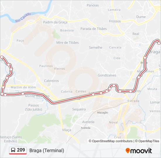Mapa da linha do autocarro 209.