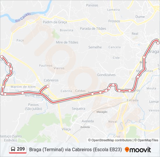 Mapa da linha do autocarro 209.