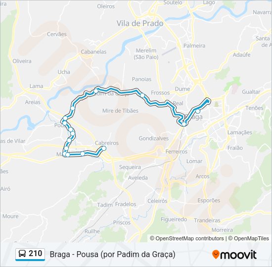 Mapa da linha do autocarro 210.