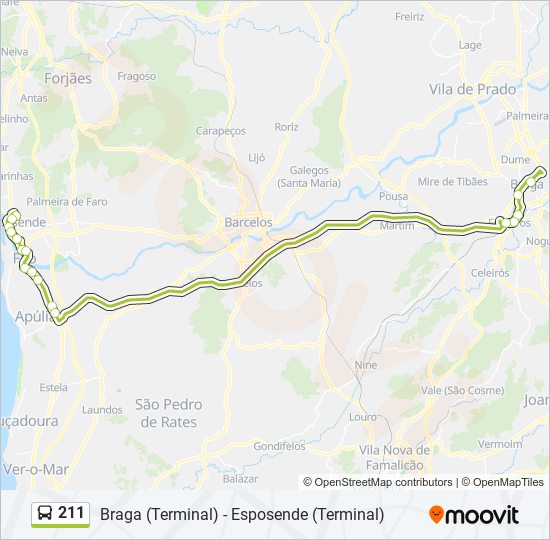 Mapa da linha do autocarro 211.