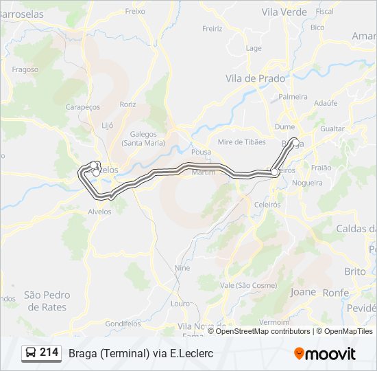 Mapa da linha do autocarro 214.