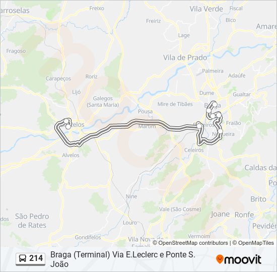 Mapa da linha do autocarro 214.