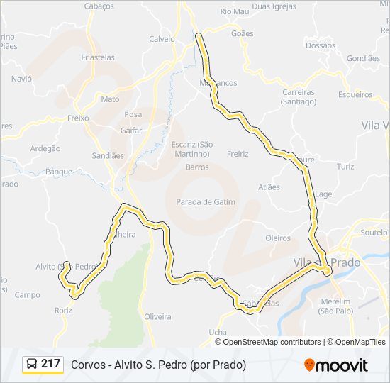 Mapa da linha do autocarro 217.