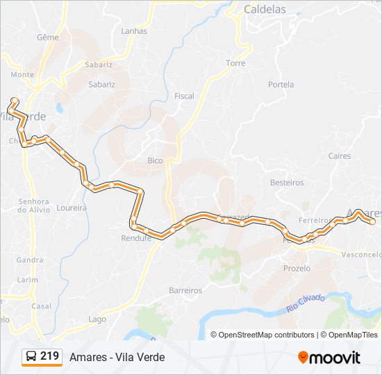 Mapa da linha do autocarro 219.