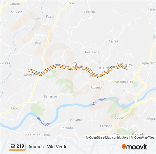 Mapa da linha do autocarro 219.