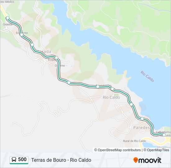 Mapa da linha do autocarro 500.