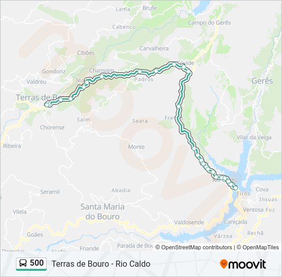 Mapa da linha do autocarro 500.