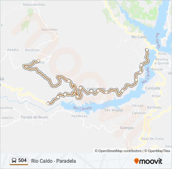 Mapa da linha do autocarro 504.