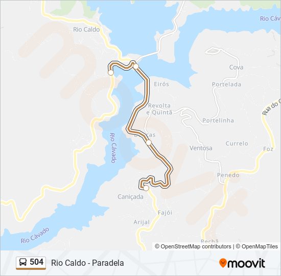 Mapa da linha do autocarro 504.