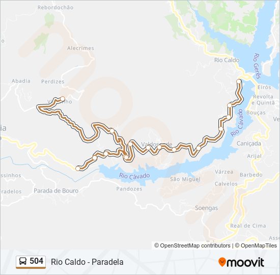 Mapa da linha do autocarro 504.