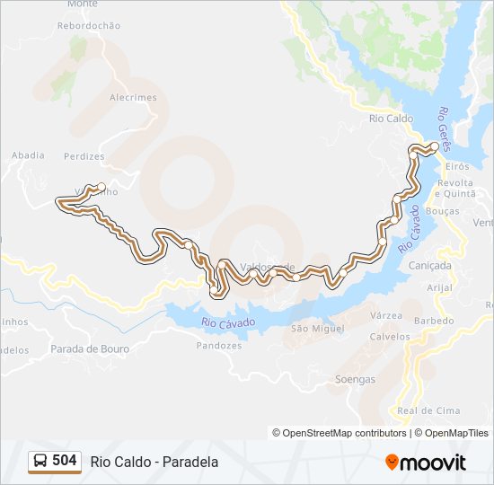 Mapa da linha do autocarro 504.