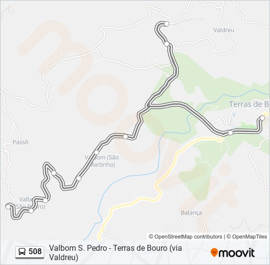 Mapa da linha do autocarro 508.