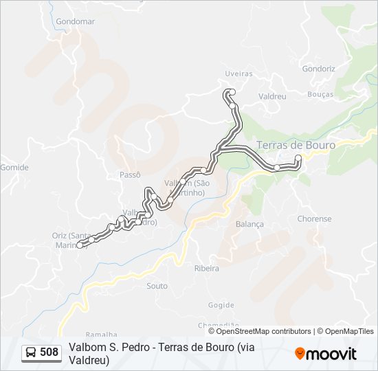 Mapa da linha do autocarro 508.