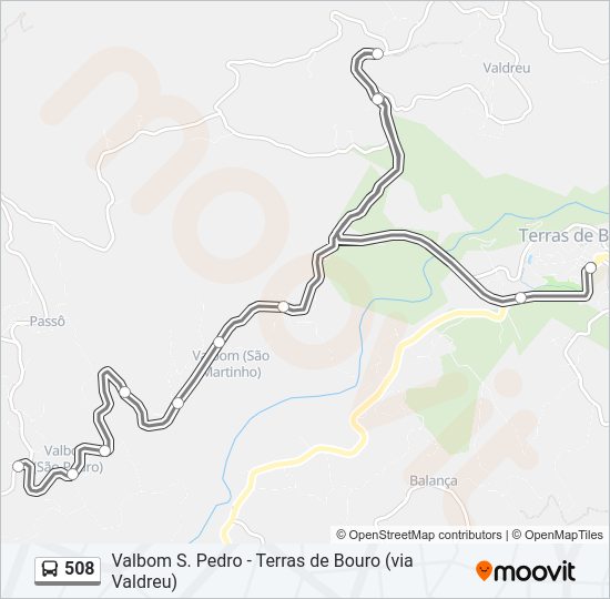 Mapa da linha do autocarro 508.