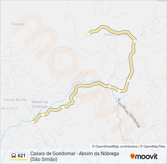 Mapa da linha do autocarro 621.