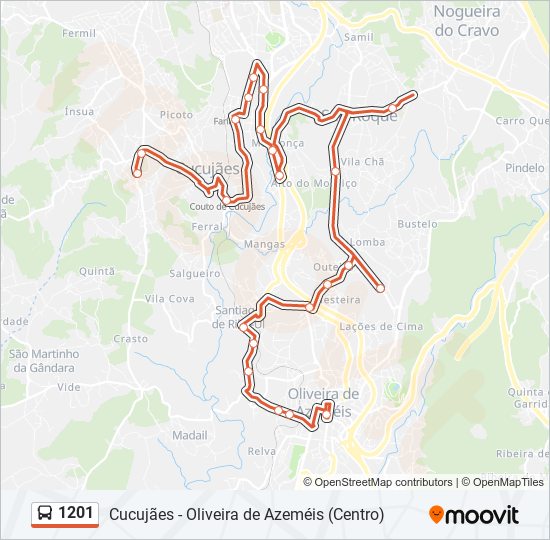 Mapa da linha do autocarro 1201.