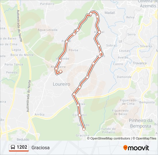 Mapa da linha do autocarro 1202.