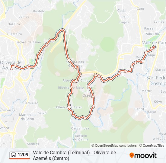 Mapa da linha do autocarro 1209.