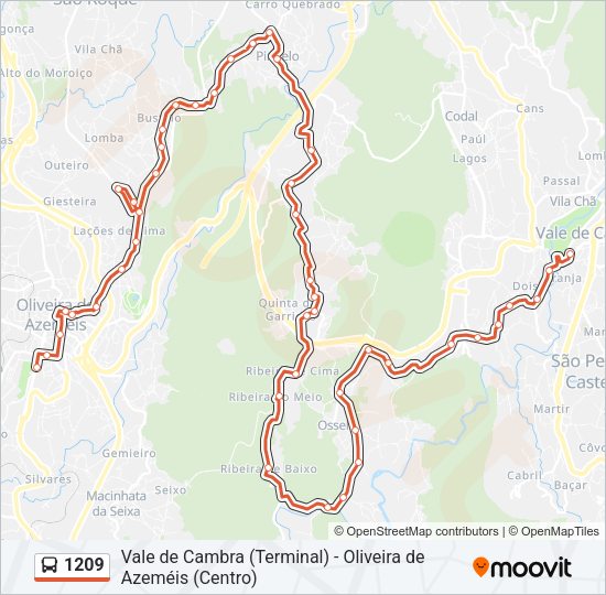 Mapa da linha do autocarro 1209.