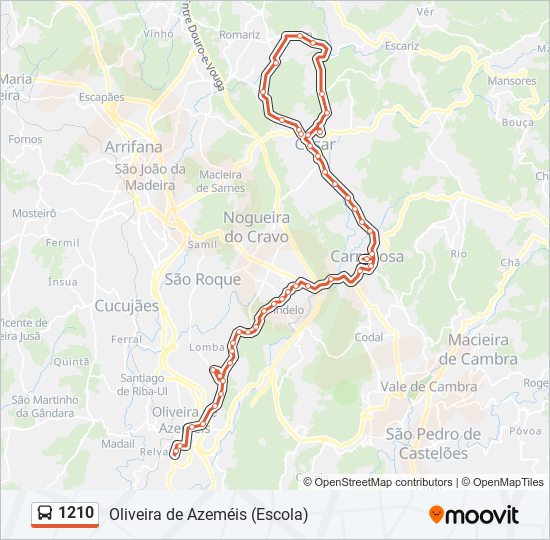 Mapa da linha do autocarro 1210.