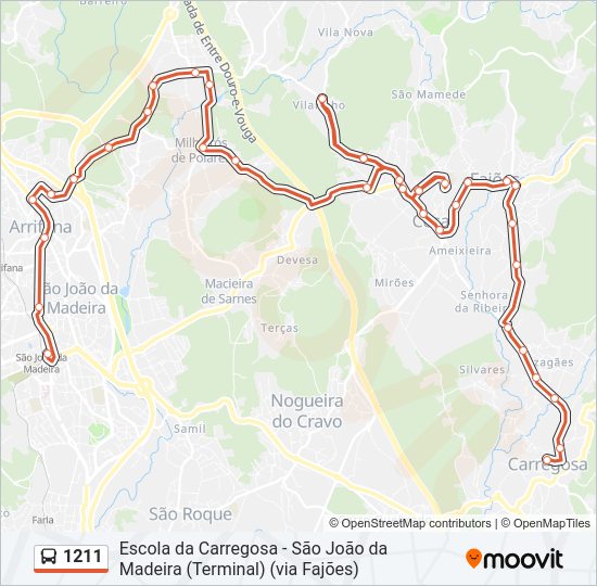 Mapa da linha do autocarro 1211.