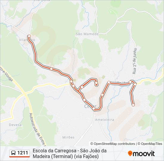 Mapa da linha do autocarro 1211.