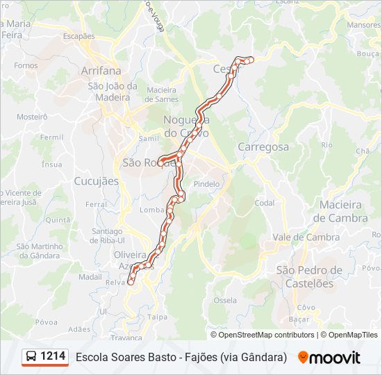 Mapa da linha do autocarro 1214.