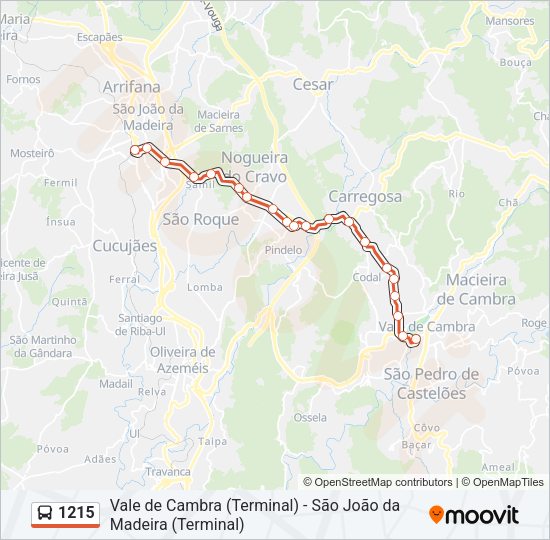 Mapa da linha do autocarro 1215.