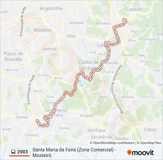Mapa da linha do autocarro 2003.