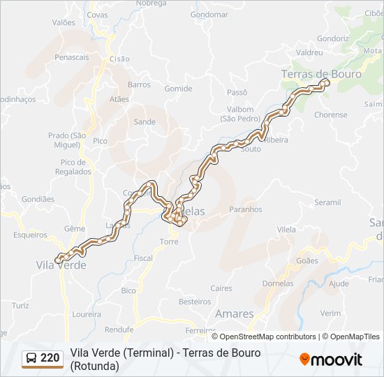 Mapa da linha do autocarro 220.