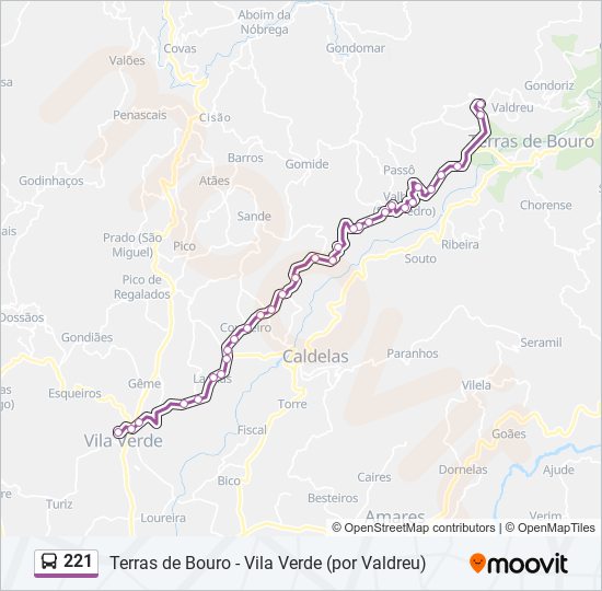 Mapa da linha do autocarro 221.