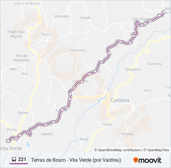 Mapa da linha do autocarro 221.